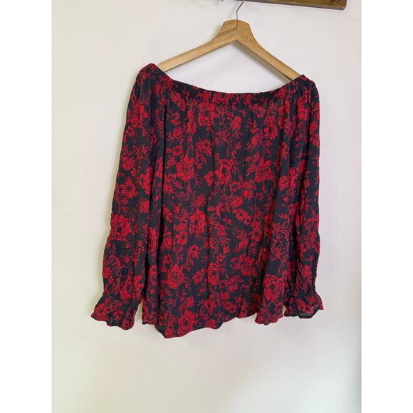 NWT Maurices Womens Blouse Multicolor Floral Long Slit Sleeve Off Shoulder XXL - Picture 3 of 4